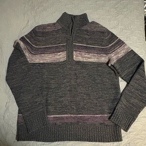 BANANA REPUBLIC Men's Mock Neck 1/4 Zip100% Merino Wool Gray - Purple Sweater M